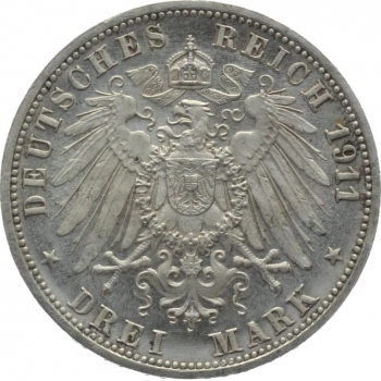 Württemberg 3 Mark 1911 F - Wilhelm & Charlotte